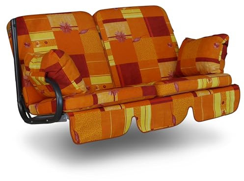 Angerer Freizeitmöbel GmbH Hollywoodschaukel Auflage 2-Sitzer Comfort - passend für viele 2-Sitzer Hollywoodschaukeln - Schaukelauflage Made in Germany (Orange-Gelb Gemustert)