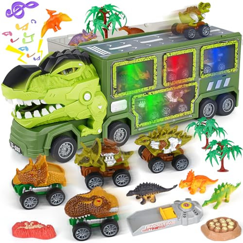 Aoskie Dinosaurier Spielzeug ab 2 3 4 5 6 Jahre Junge, LKW mit Sound und Licht, Kinderspielzeug Geschenk ab Party, Thanksgiving, Weihnachten
