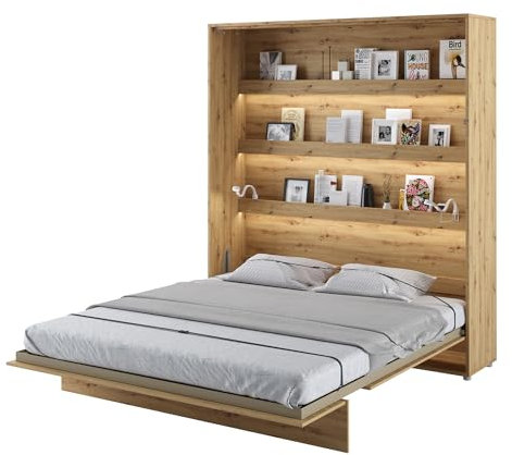 MEBLINI Schrankbett Bed Concept - Wandbett mit Lattenrost - Klappbett mit Schrank - Wandklappbett - Murphy Bed - Bettschrank - BC-13-180x200cm Vertikal - Artisan Eiche mit Matratze
