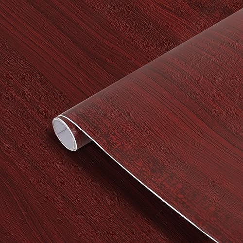 Klebefolie, Holzoptik Möbelfolie, Holz Selbstklebend Folie, Tapeten Küchenfolie, Klebefolie Möbelfolie Dekofolie, Möbel-Folie für Möbel Küche Arbeitsplatte Küchenschrank, 40X500cm (5M# Burgunderrot)