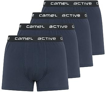 camel active Herren Boxershorts 4er Pack - Blau, Grau, Schwarz, Weiß Bequeme Baumwoll-Unterhosen - Einfarbige Shorts