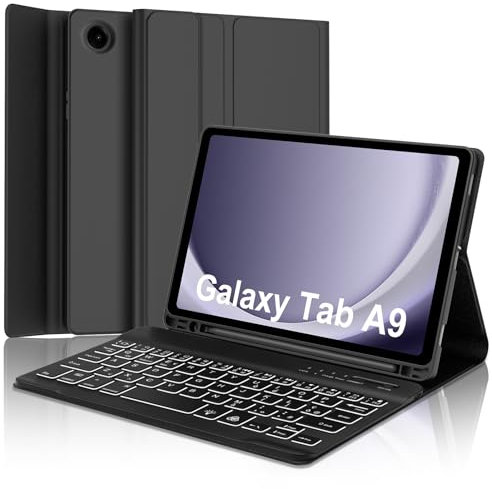 IVEOPPE Tastiera Samsung Galaxy Tab A9 8.7 2023, Cover Tastiera Italiano Bluetooth Retroilluminata Rimovibile per Samsung Galaxy Tab A9 2023 8.7 Pollici 2023, Nero