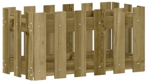 vidaXL Pflanzkübel, Blumenkübel mit Lattenzaun-Design, Pflanzkasten Übertopf für Garten Terrasse, Blumentopf Blumenkasten, 60x30x30 cm Kiefernholz Imprägniert