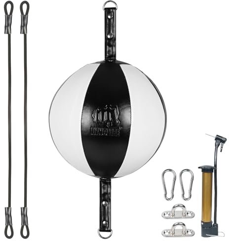 InnoLife Doppelend-Punchingball-Schlagsack-Set, Speed-Striking Reflex Kit mit Bungee-Seilen, perfekt für Reaktion, Beweglichkeit und Hand-Augen-Koordinationstraining (Schwarz & Weiß)