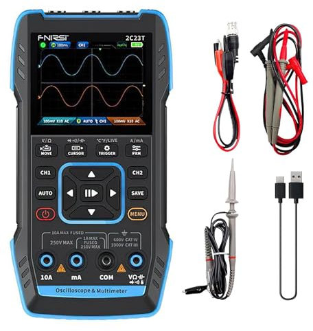 2C23T Oscilloscope numérique 3 en 1, Portable testeur de Transistor, Multimètre oscilloscope numérique Générateur de signal de fonction DDS intégré,avec Batterie au Lithium (A)