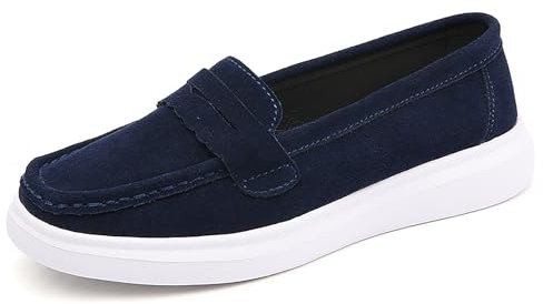 YloolY Damen Loafers Mokassins Bootsschuhe Flache Schuhe Lässig Freizeitschuhe Fahren Leder Schuhe Klassisch Bequem rutschfest Halbschuhe (43,Blau,Damen)