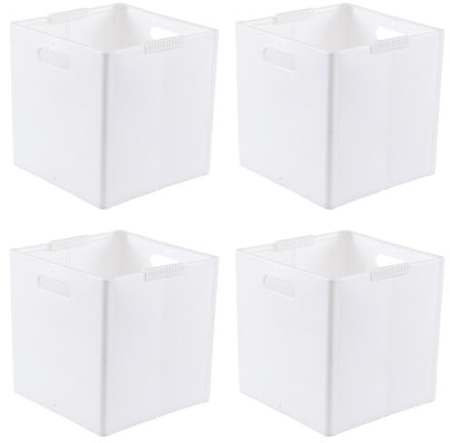Xeabia Plastic Cube Storage Boxes, Foldable Organizer Cube Bin, White, 4 Packs