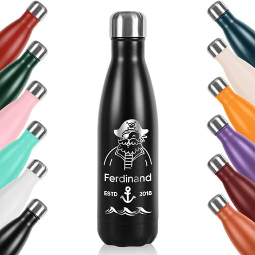 polar-effekt Botella infantil de acero inoxidable en negro con grabado, botella sin BPA, termo para zumo, té y agua, sostenible y reutilizable