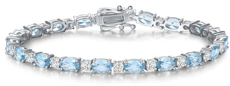 FANCIME Tennisarmband Damen 925 Sterling Silber Aquamarin Tennis Armband Geburtsstein Geschenk Schmuck für Damen Mädchen, Länge 19 cm
