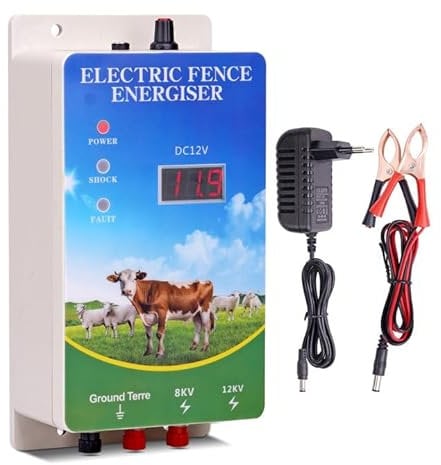5KM éLectrificateur Clôture éLectrique 12V Avec Affichage LED,ContrôLeur de Clôture éLectrique,Clôture éLectrique Pour Chien de Berger Pour L'élevage,Pour Chevaux de Ferme,Bovins,Chiens,Moutons