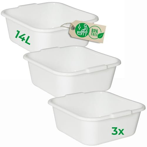 Novaliv 3x Spülschüssel eckig 14L, 38x38 cm, Weiß, BPA-frei Spülmaschinenfest Ideal für Küche und Camping, Wanne, Große Plastikschüssel, Waschschüssel eckig, Waschwanne, Abwaschschüssel