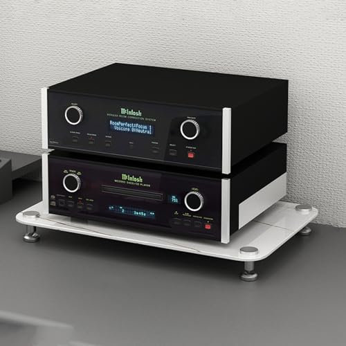CHZDPP Stereokabinett 1 2 3 4 Etagen Stereoschrank-Möbel, Audio-Video-Medienständer/Eck-TV-Ständer für Konferenzräume/Büro, Videokomponentenständer mit gehärtetem Glasboden(Color:White,Size:1-Tiers)