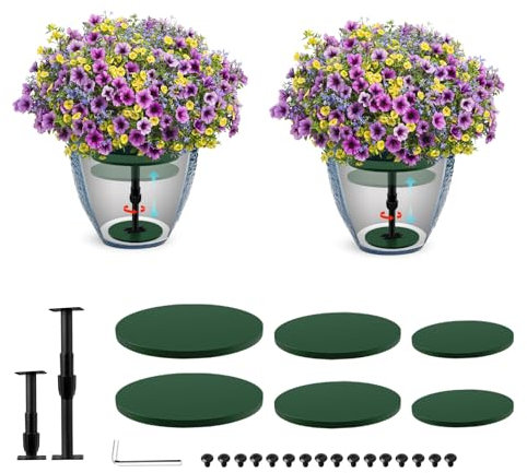 Paquete de 2 insertos de altura ajustable para macetas grandes, de madera de altura de 7.5 a 12 pulgadas, para macetas interiores, inserto de elevación para maceta redonda alta cuadrada (base o parte