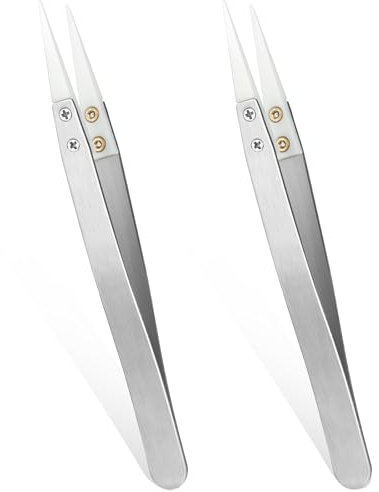 2 Stück Keramik Pinzetten Set Edelstahl Tweezers Professionell Pinzette Werkzeug Pinzette Set für Modellbau Computer Elektronische Reparaturen Präzisionsarbeit Laborarbeit Schmuck Werkzeug
