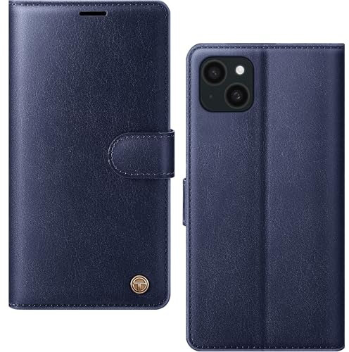 AIMOYU for iPhone 13 Case, Flip Wallet Leather Phone Case with [4 Card Slots] [Kickstand] [RFID Blocking] Magnetic Protective Shockproof Cover for iPhone 13 Phone Case - Blue