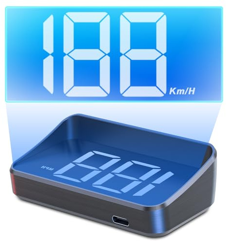 WODHMIEY HUD Head-Up-Display Auto – GPS Speedometer, GPS Tacho, Windschutzscheiben-Projektor Automatischer Helligkeit, USB Plug & Play, Display in Weiß & Grün, KM/H Anzeige, Universell für Fahrzeuge