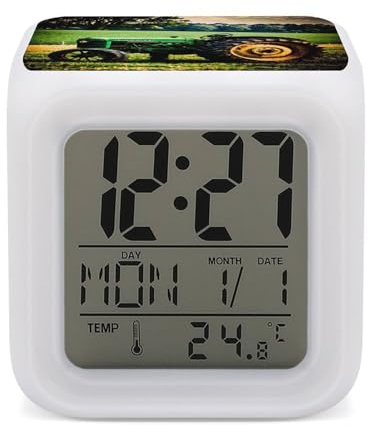 JTREWBV Réveil lumineux de voyage avec imprimé vieux tracteur, alimenté par piles, portable, numérique, moderne, blanc, taille unique