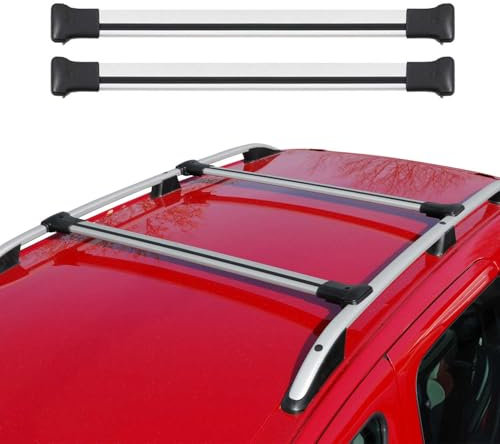 OMAC Dachträger Grundtäger für VW Multivan T7 2022-2025 Aluminium 75kg Silber 2tlg Offene Reling für Fahrradträger, Dachboxen, Skiträger Abschließbar