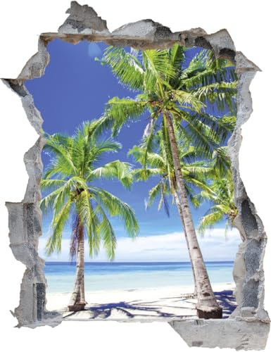 DesFoli Wandtattoo Palme Strand Meer - verschiedene Rahmentypen DW000040 Farbe Grauer Stein Hochformat, Größe 70 cm x 91 cm