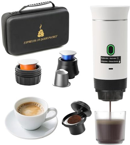 Jenmayt Machine à Café Espresso Portable 15 Bars – Cafetière Électrique Sans Fil avec USB Rechargeable, Compatibilité avec Capsules Nes/Café Moulu pour Voyage, Camping, Bureau (avec sac)