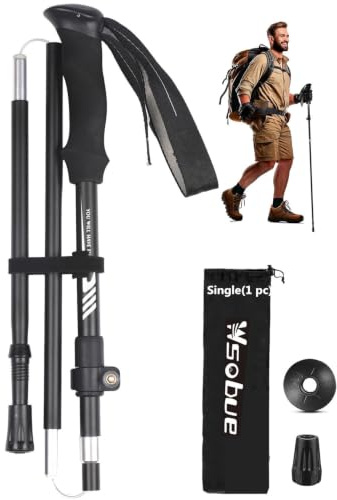 Wanderstöcke, Faltbare Trekkingstöck, Verstellbar Nordic Walking Stock, Teleskopstöcke für Männer und Frauen Gehen, Senioren-Trekking, Wandern (Schwarz 1Pack)