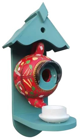 Teekanne Vogelhaus - Teekanne Nester | Hängender Vogelhaus Futterspender mit Harz Design | Outdoor Deko Vogelfutterstation | Teekanne Stil für Garten und Haus Dekoration