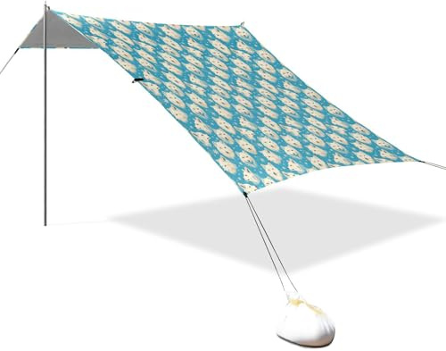 White Wolfs Blue Beach Cabana Zelt UPF50 Wasserdicht Großer Sonnenschutz mit Sandschaufel, Sandsäcke für Hinterhof, Grasland, Park