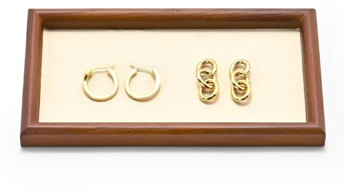 Oirlv Rectangle Plateaux à Bijoux Plateaux à Bijoux En Bois Massif,Organiseur à Bijoux,Rangement de Bijoux(Petit/Blanc Crème)