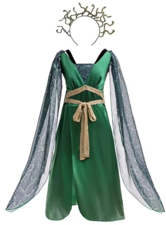 Lito Angels Deguisement Costume Robe de Medusa Grecque Antique avec Serre tete de Serpents pour Enfants Filles Taille 12-13 ans, Verte