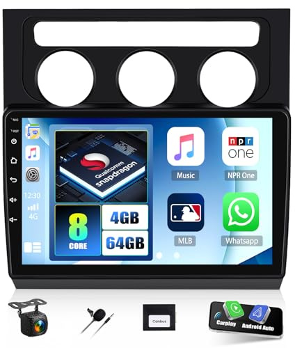 CAMECHO Snapdragon 8 Cœurs 4+64G Android 15 Carplay Autoradio pour VW Touran 2004-2008, Nav Wireless Carplay DSP, 10 Ecran Tactile 2 Din Radio Bluetooth 5.1 WiFi FM/RDS 32EQ +Caméra de Recul