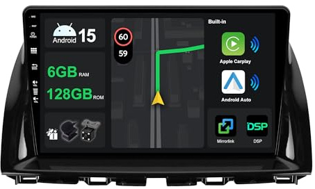 KECONSING [6G+128G] IPS 10.1 Android 15 Autoradio Für Mazda CX-5 2012-2017 mit navi Octa Core-[Eingebauter CarPlay/Android Auto/DSP/Mirror Link/GPS Navi/360 Camera/Bluetooth 5.0/WiFi/USB
