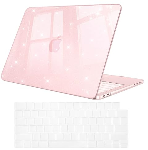 FINTIE Case & Keyboard Cover Set for MacBook Neo 13 Inch 2026 | A18 Pro Chip, Ultra Slim Anti-Yellowing Transparent Hard Shell Protective Cover for MacBook Neo 13, Glittering Blush
