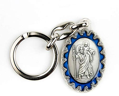 Porte clés Saint Christophe bord émaillé bleu - Livraison gratuite