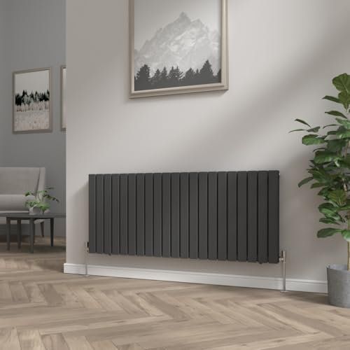 NRG Modern Horizontal Flat Panel radiators | Black 600 x 1428 mm Double Column Designer Bathroom Radiator Heater