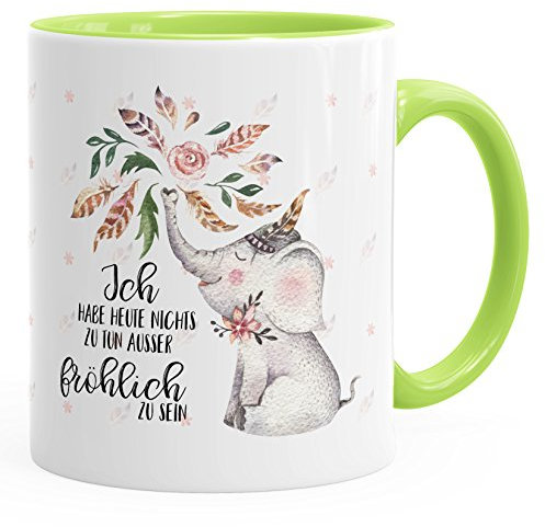MoonWorks Kaffee-Tasse Elefant Ich Habe Heute Nichts zu tun außer fröhlich zu Sein Spruch-Tasse Geschenk-Tasse Innenfarbe hellgrün Unisize