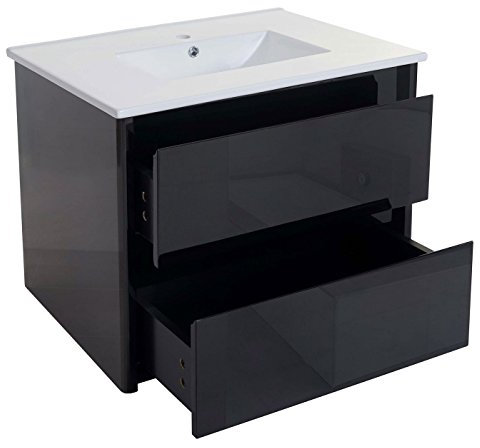 Mendler Waschbecken + Unterschrank HWC-B19, Waschbecken Waschtisch Badezimmer, Hochglanz 50x80cm - schwarz