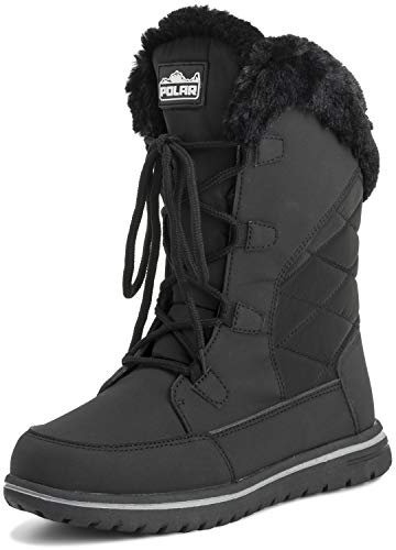 Polar Boot Femmes Matelassé De Plein Air Cuff Neige Canard Imperméable Lacer Fausse Fourrure Bottes - 4 - BLK37 AYC0540