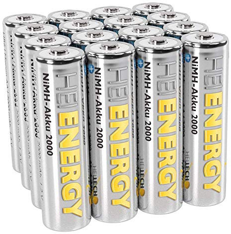 HEITECH AA Akku Mignon 2000 mAh 1.2V NiMH TÜV geprüft 16 Stück - Wiederaufladbare Batterien mit geringer Selbstentladung - Akkus für Geräte mit hohem Stromverbrauch