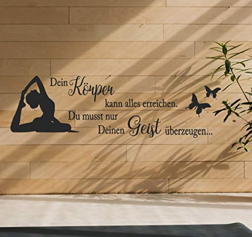 tjapalo® TK49 wandtattoo Motivation Sport Motivationssprüche Wandaufkleber Fitness Dein Körper kann alles erreichen, du musst nur deinen Geist überzeugen, Größe: B58xH16cm, Farbe: dunkelgrau