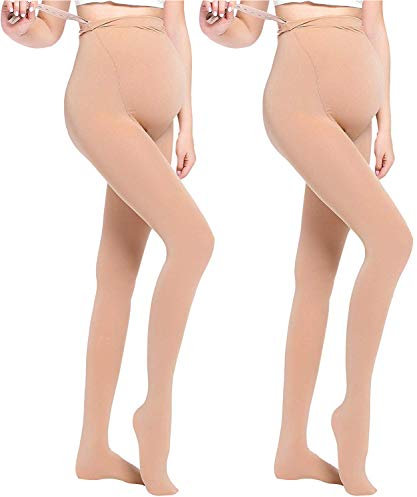 LOVELYBOBO 2 Pack Collants de Maternité Legging Opaque, Collants Maternité Opaques de Grossesse pour Femmes Enceintes de 320D - Bande Ajustable à la Taille (nu*2)