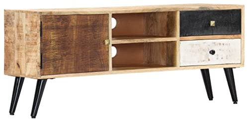 vidaXL Mangoholz Massiv TV Schrank mit 2 Schubladen TV Möbel Lowboard Fernsehtisch Fernsehschrank HiFi-Schrank Sideboard 115x30x47cm