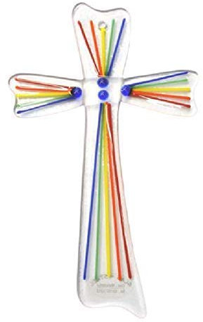 Glas Kreuz Wandkreuz aus Fusing Glas Design - Regenbogen