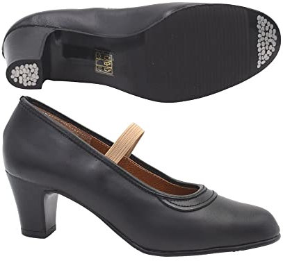 PASARELA - Zapatos de Baile Flamenco de Piel Negros con Clavos para Mujer Cuero Mujer Color: Negro Talla: 37
