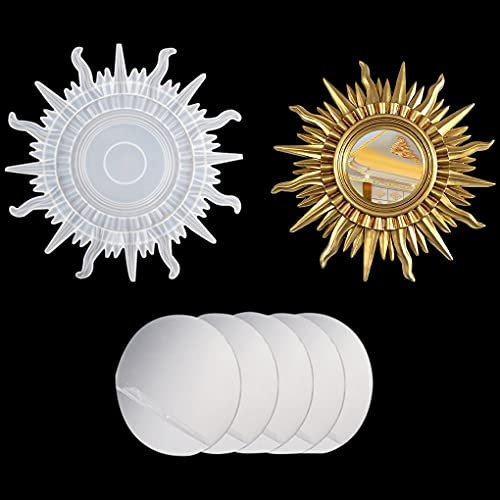 FineInno Spiegel Epoxidharz Formen Mirror Resin Mold Sonne Wandspiegel Gießformen Rund Gießharz Silikonform mit 5 Rund Selbstklebend Spiegel