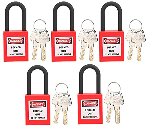 5 Sets 38mm Padlocks with 10 Keys, Safety Loto Lockout Padlock, Insulation Safety Door Lock, Anti-Proof & Non-Slips Design, for Energy Logistics Transport(red)