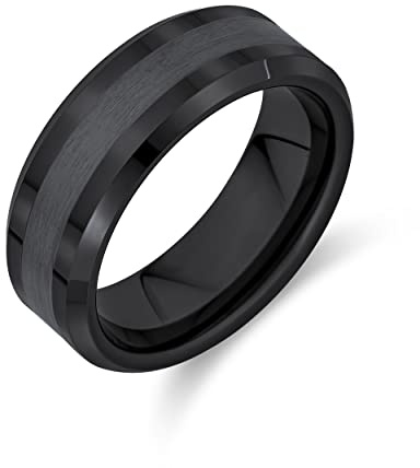 Bling Jewelry Schlichte Einfache Abgeschrägte Kante Gunmetal Paare Titan Hochzeit Band Ring Für Männer Für Frauen Kompfort Fit 8Mm