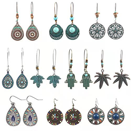10 paar Boho Stil Lange Baumeln Vintage Ohrringe Wassertropfen Blütenblatt Perlen Anweisung Retro Ohrringe für Damen und Mädchen