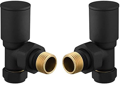 UKDD® Round Black Radiators & Towel Rails Valve Suitable for Installation of Your Heated Towel Rail or Radiator onto Your Central Heating System Black Valves (Towel Rail Angled Black Valves (Pair))