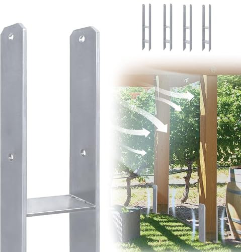 LARS360 4 Stück H-Pfostenträger H-Anker Pfostenanker Set in Stahl Ausführung 121x600mm, Materialstärke