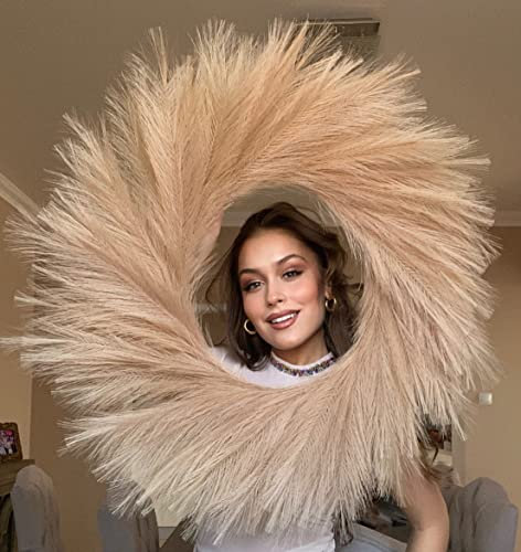 VOULUX Flauschiger künstlicher großer künstlicher Pampasgras-Kranz, 68,6 cm, weiß, Moderne Feder, Boho-Kranz, Innenkränze, Bauernhaus-Kranz, Wanddekoration, Baby, Seegras, Frühling (Brown)